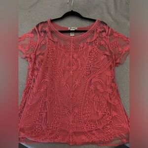 Ultra Pink Coral Embroidered Crochet Top